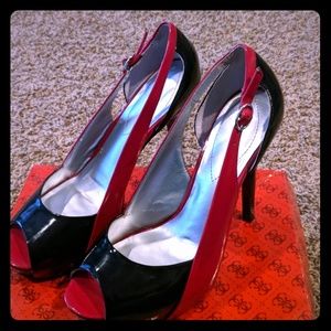 Guess red and black platforms sz 8